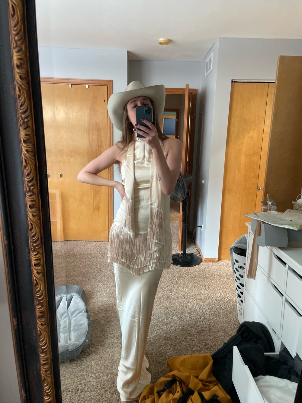 De La Vali Satin Khamsin Silk Satin Fringe Dress - Picture 4 of 4